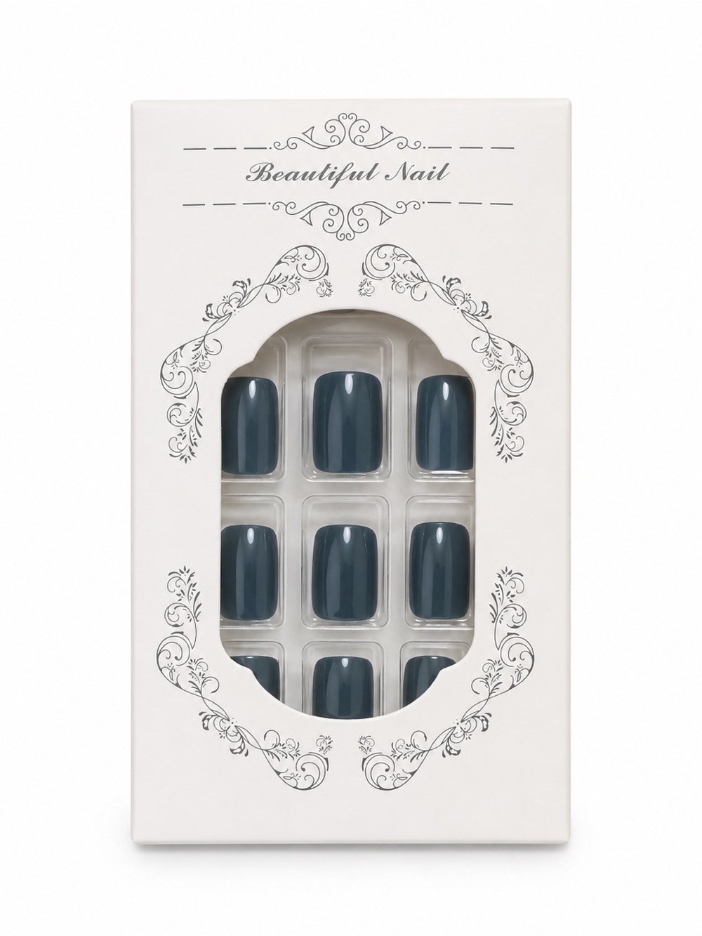 Dark Green Square Press-On Nails Glossy Short False Nails